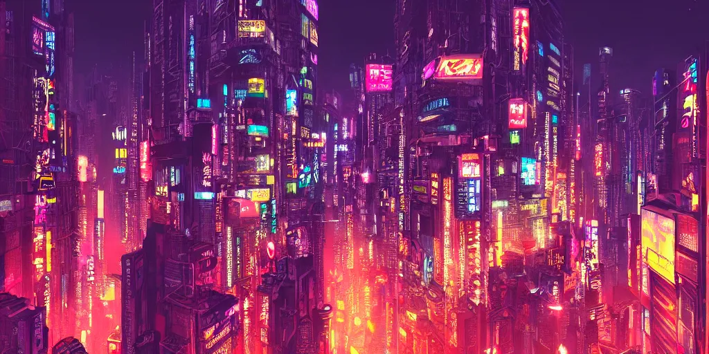 Image similar to Cyberpunk neon city in Japan, evening, detailed matte painting, cinematic, Moebius, Artstation
