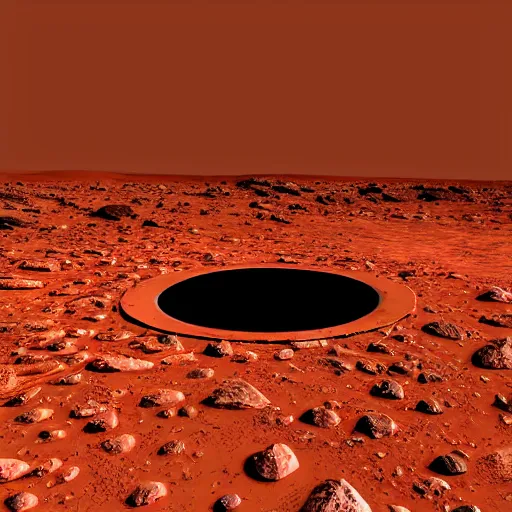 Image similar to dimensional portal on the ground on mars, photorealistic