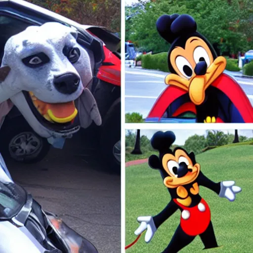 Prompt: real life goofy in a car accident