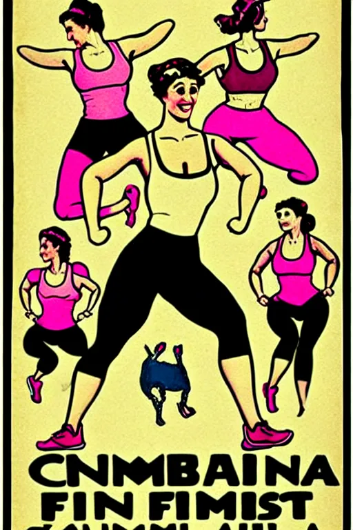 Image similar to 1900s zumba fitness art poster