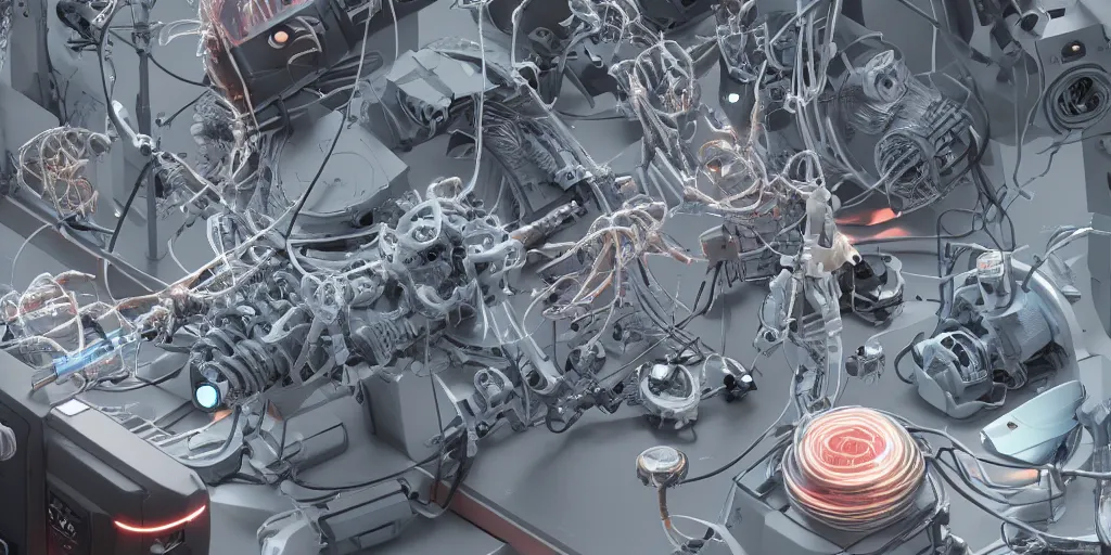 Prompt: detailed macro view of an xray machine, hyper detailed parts, lots of wires, designed by Goro Fujita and Simon Stalenhag, 8k, trending on Artstation, cinematic