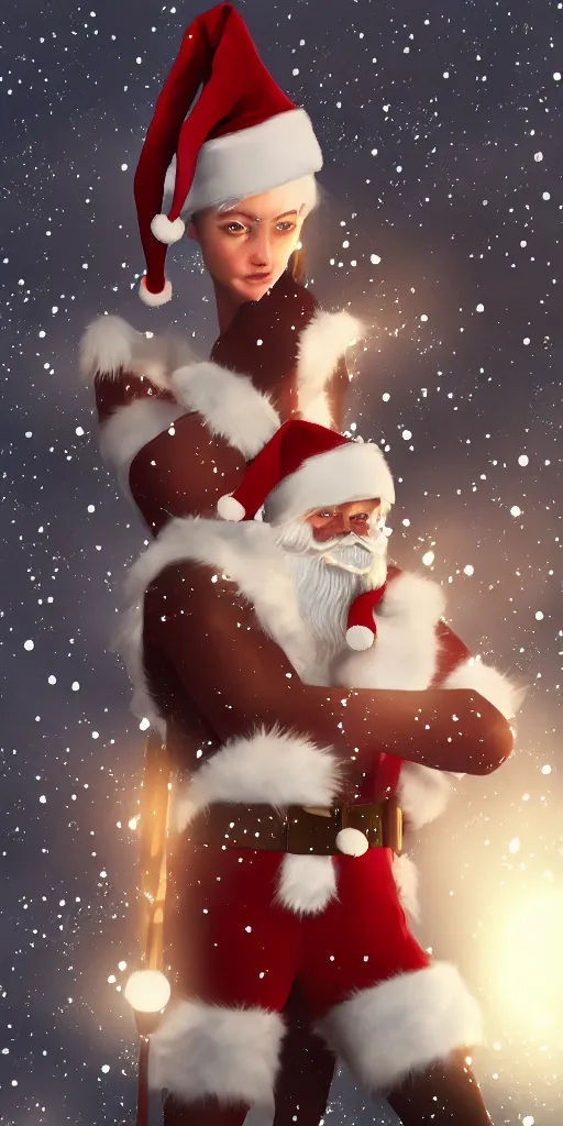 Image similar to artemis with a santa hat, digital art by kazuha fukami, cinematic lighting