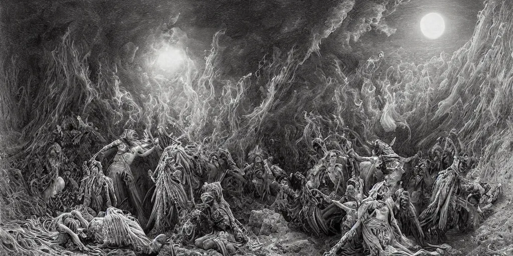 Prompt: highly detailed and cinematic romantic, edge of the universe, the mexican shaman magician who summons from fire to create new things, magical, myth, masterpiece, from the book of the long sun by gene wolfe, highly detailed painting by gustave dore