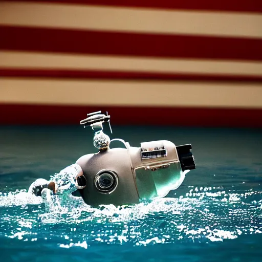 Image similar to extremely detailed photo of a robot swimming in the water, accurate