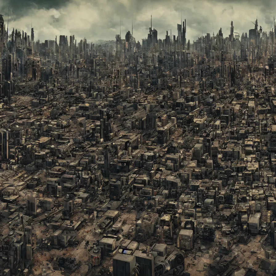 Image similar to sprawling cramped dystopian cityscape in a quentin tarantino movie, 4 k arri alfa anamorphic lens 3 5 mm film still