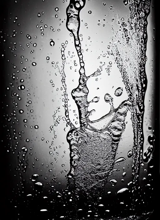 Prompt: blessed, black and white photograph, wet glass