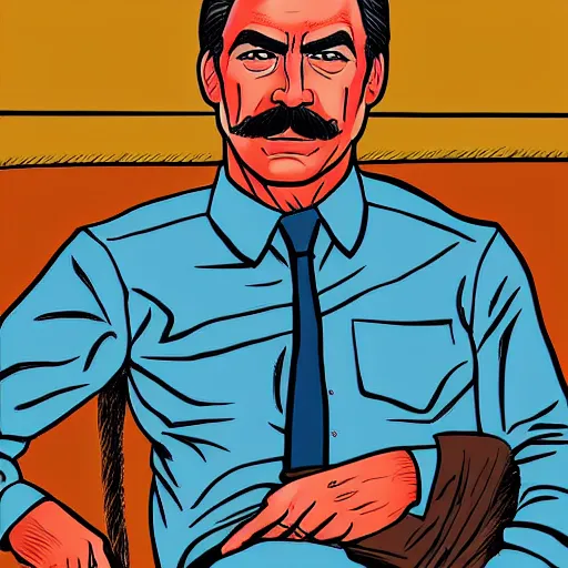 Image similar to tom selleck portrait illustrated by dan clowes