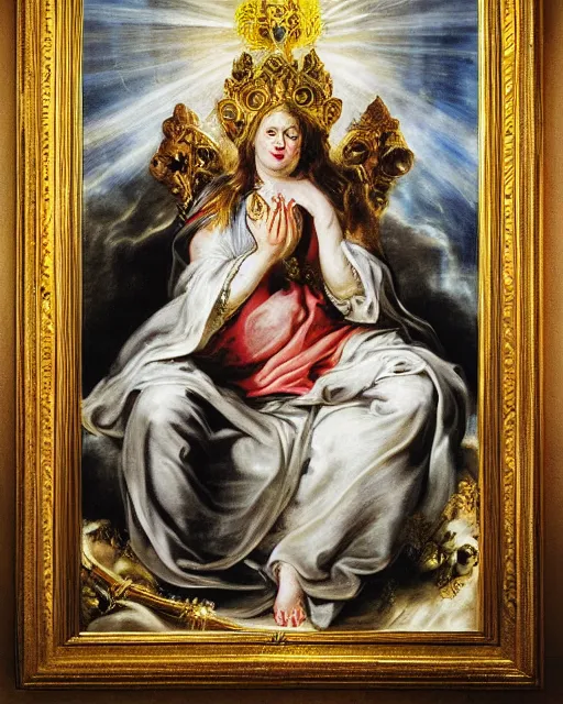 Image similar to a painting of the high priestess tarot card by peter paul rubens