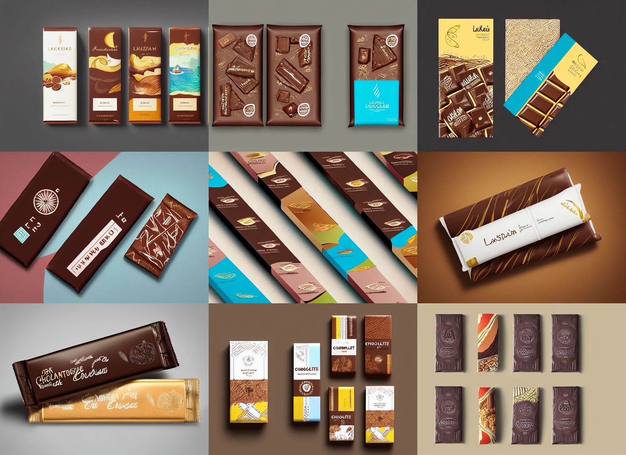 Prompt: conceptual designer chocolate bar packaging, inspired by lakshadweep, label design, behance, pinterest, packaging of the world, award, front label, packaging design, octane render