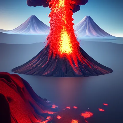 Image similar to 3 d virtual landscape painting, amazing volcanic eruption, three point lighting, by yuumei, bayard wu, wlop, tim white, ross tran, 4 k