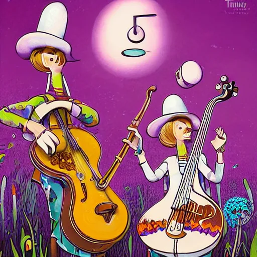 Image similar to lofi biopunk portrait of the Moomins playing mariachi, Pixar style, by Tristan Eaton Stanley Artgerm and Tom Bagshaw.