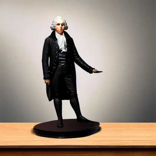 Prompt: tabletop figurine of george washington, painted plastic, studio lighting