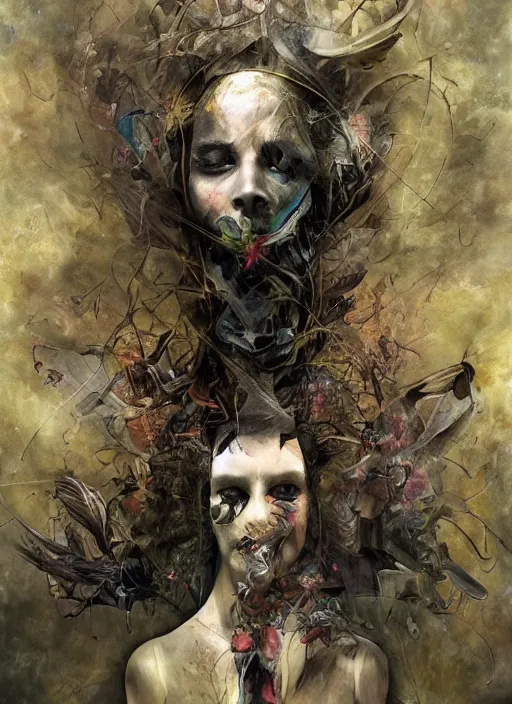 Image similar to Our lives are not our own. We are bound to others, past and present, and by each crime and every kindness, we birth our future. diabolical, dark, mystical, intrincate, maximalism, by Marco Mazzoni, Otto dix and Ryohei Hase