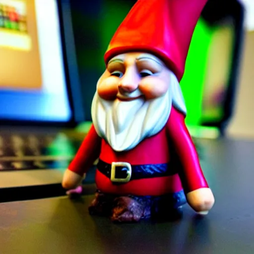 Prompt: a gnome that lives inside your computer, cryptid, photograph, whimsical