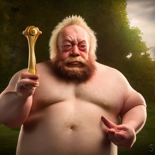 Image similar to Portrait of a gragas , league of legends , EOS R5, f/2.8, HDR, natural light, medium close shot, dynamic pose, award winning photograph, Michelangelo style