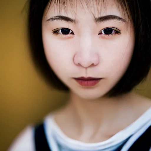 Image similar to Portrait of an 1980 young japanese girl, (EOS 5DS R, ISO100, f/8, 1/125, 84mm, postprocessed, crisp face, facial features)