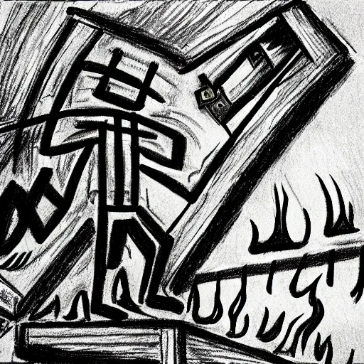 Prompt: drawing of a stickman falling down a staircase into hell