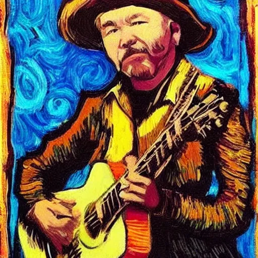 Image similar to John Prine in the style of Van Gogh