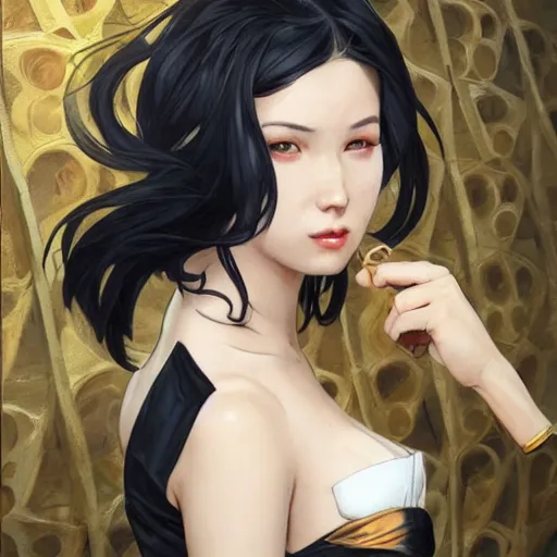 Prompt: cassandra cain wearing a cocktail dress, dancing in a club, beautiful face!!!!, 2 7 years old, cg animation, lifelike, animated, realistic, character select portrait, by artgerm, greg rutkowski, alphonse mucha, 3 d