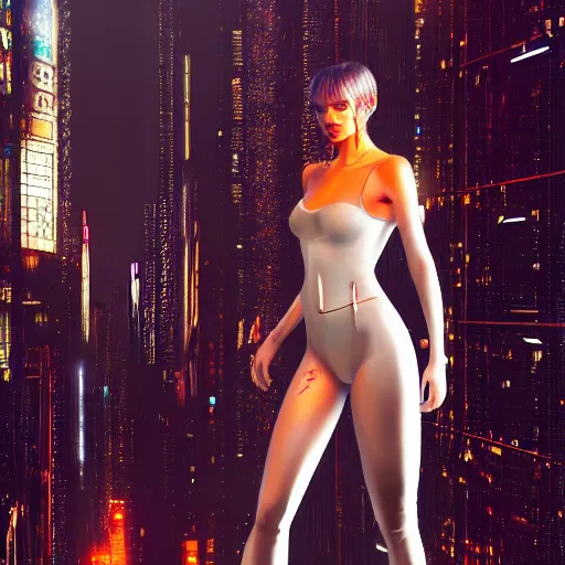 Prompt: a beautiful young white woman, cyberpunk, Blade Runner city background, highly detailed, 8K, artstation, , art by Gustav Klimt