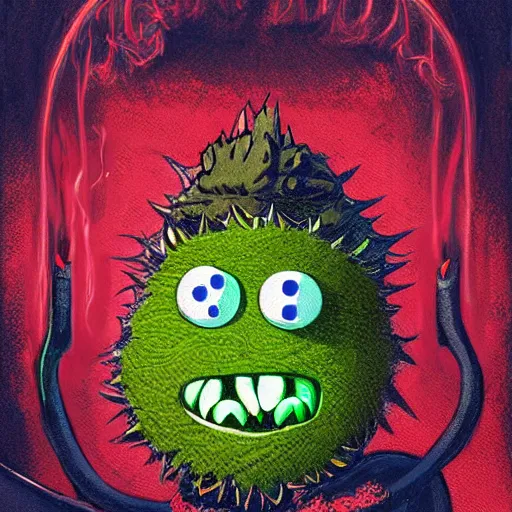 Prompt: a tennis ball monster, smoking weed, digital art, fantasy, magic, trending on artstation, ultra detailed, professional illustration by Basil Gogos