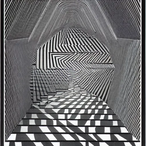 Image similar to crystal labyrinth beyond possibility of imagining, inhabited on many levels by Maurits Cornelis Escher, shining light, clear geometry, architecture, Award winning. Masterpiece, detailed illustration