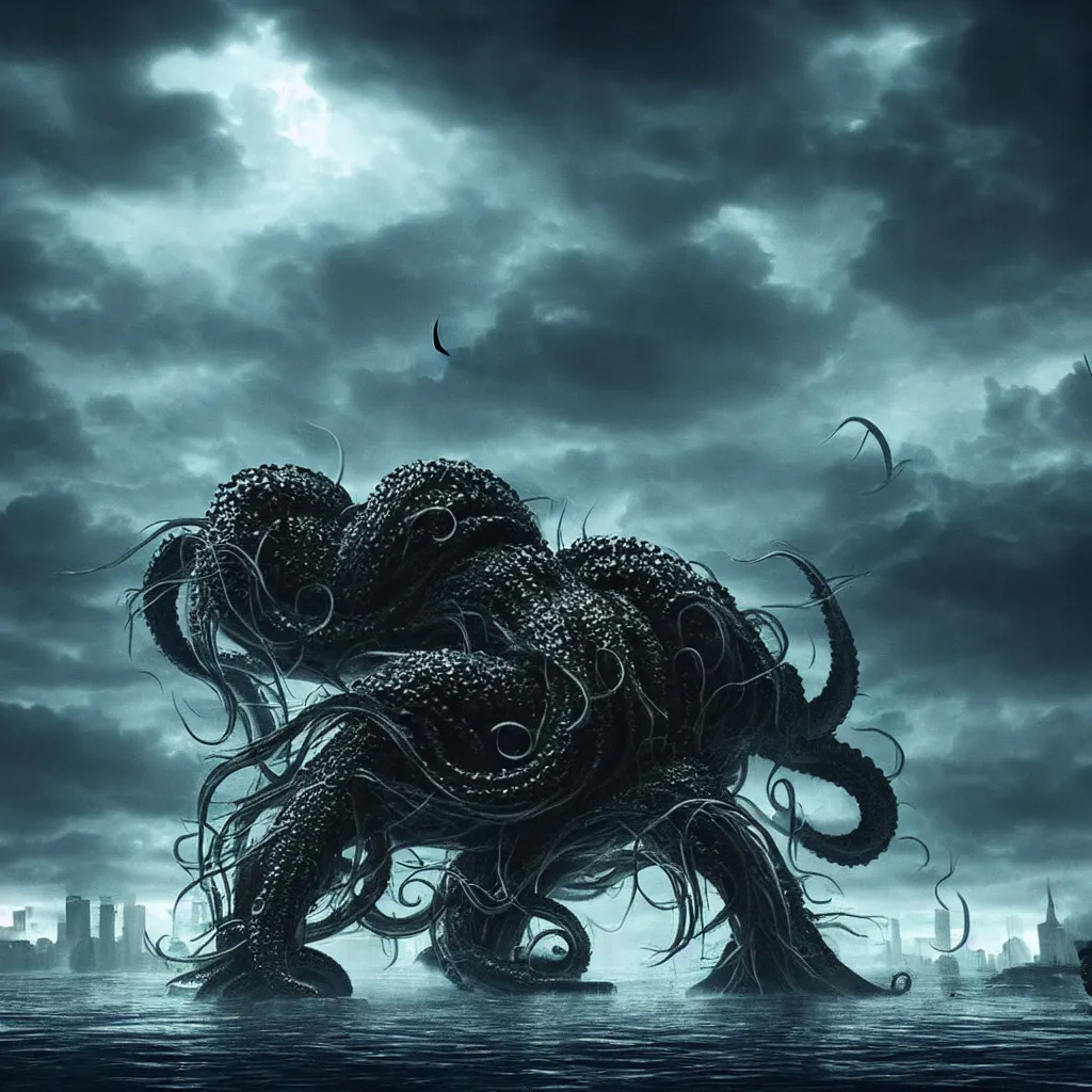 Prompt: the kraken attacks the city, atmospheric, ominous, eerie, cinematic, cinematic, 4k, ultra detail, ultra realistic