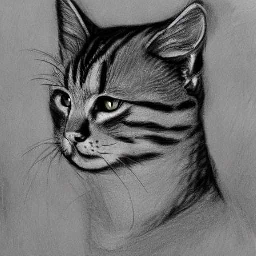 Image similar to a charcoal sketch of a tabby cat