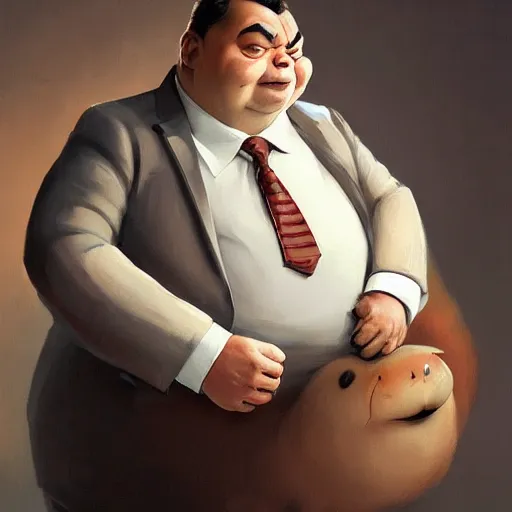 Image similar to big chungus as mr. bean painted by greg rutkowski, wlop