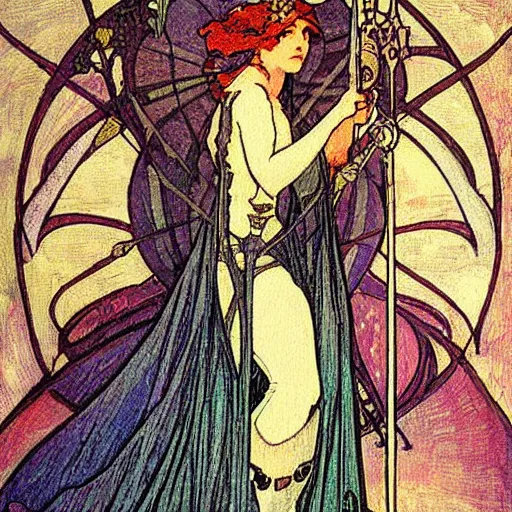 Prompt: the knight tarot card,art nouveau,Mucha