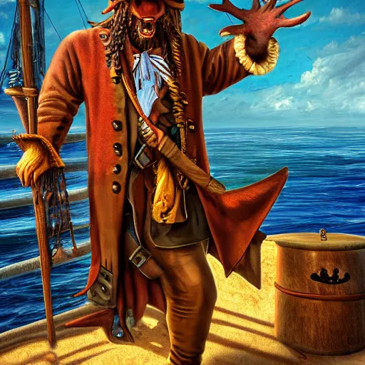 Image similar to anthropomorphic moose pirate humanoid by james gurney, pirate ship, sea, fantasy