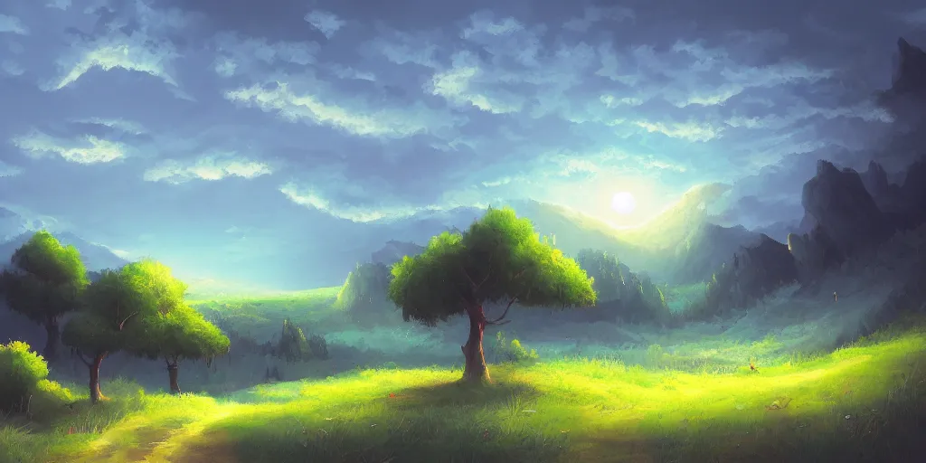 Image similar to professional digital art of lofi landscape BG painting, digital art, beautiful composition, trending on artstation and deviantart, masterpiece