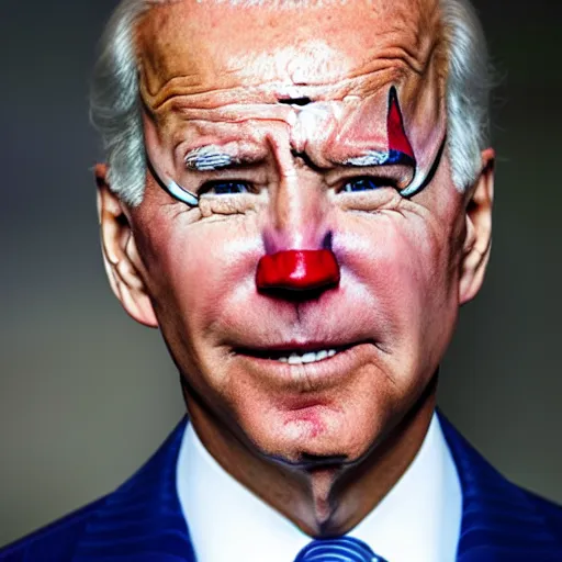 Image similar to Joe Biden with colorful clown makeup all over his face