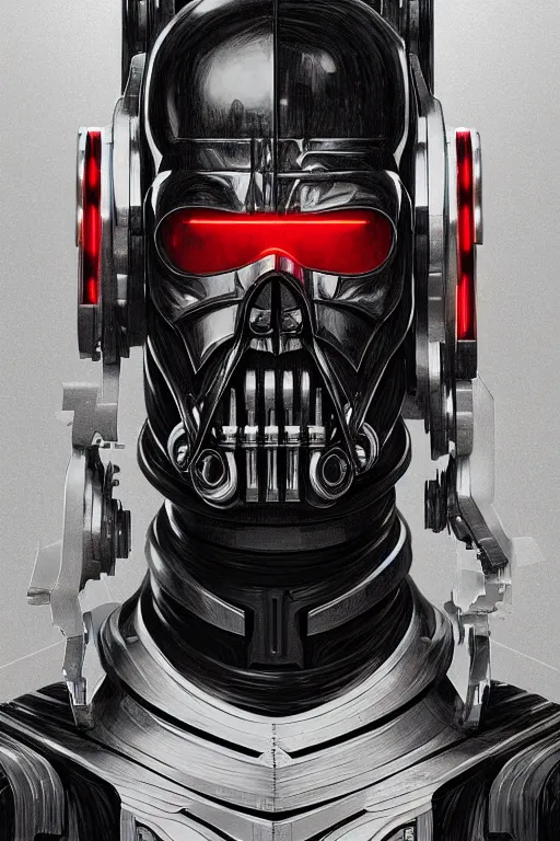 Image similar to T800 endoskeleton mixed with Darth lord Sith, RPG Reference, art by ilya kuvshinov, artgerm, Alphonse mucha, and Greg Rutkowski, Trending on Artstation, octane render, Insanely Detailed, 8k, HD