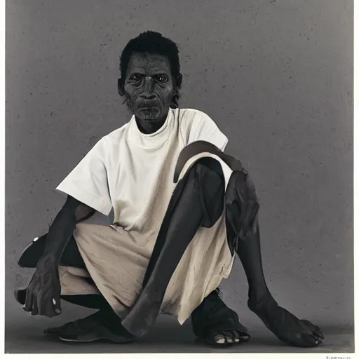 Image similar to A Kenyan-Filipino gas station worker in 3027, portrait, Taschen, by Annie Liebovitz, Robert Mapplethorpe, Hedi Slimane