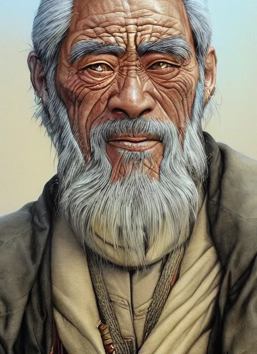 Image similar to real life Uncle Iroh, beautiful, very detailed, hyperrealistic, very detailed painting by Glenn Fabry, by Joao Ruas