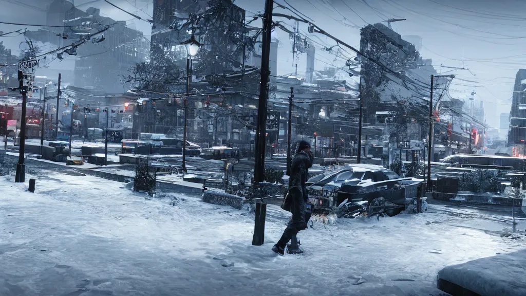 Image similar to Screenshot from Watchdogs, winter