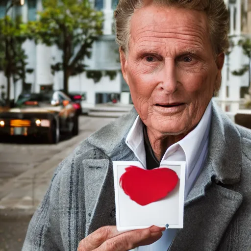 Image similar to robert stack wearing a trench coat unsolved mysteries holding a valentines card, ( sony a 7 r iv, symmetric balance, polarizing filter, photolab, lightroom, 4 k, dolby vision, photography awardm, voque, perfect face )