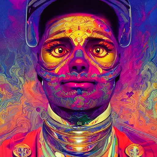 Image similar to An extremely psychedelic experience, colorful, surreal, dramatic lighting, cosmonaut, LSD, face, detailed, intricate, elegant, highly detailed, digital painting, artstation, concept art, smooth, sharp focus, illustration, art by Sam Spratt, Dan Mumford, Artem Demura and Alphonse Mucha