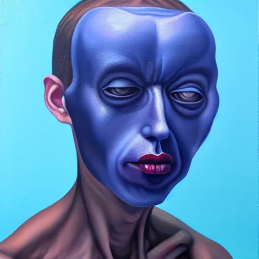 Image similar to a blueberry - human hybrid, oil on canvas, surreal