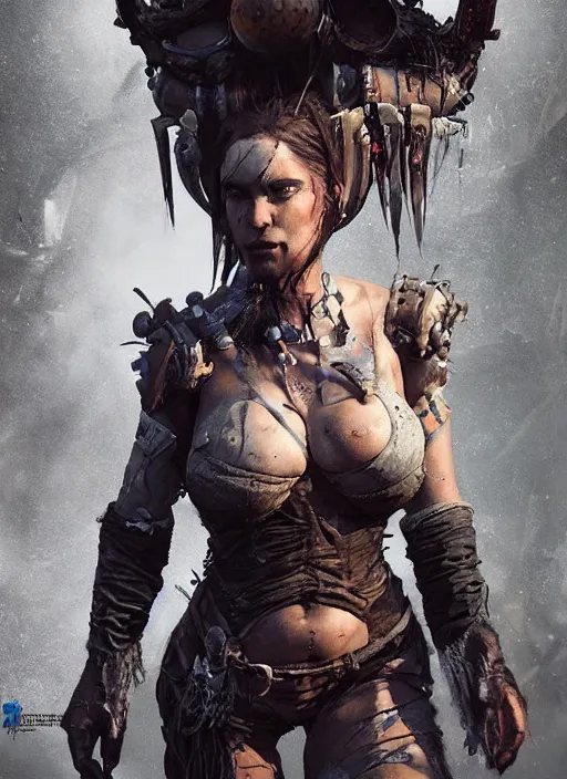 Image similar to hyper realistic photography portrait of postapocalyptic cyberpunk pagan medieval tribal festival warrior curvy partygirl valkyr face cinematic, vallejo, craig mullins greg rutkowski, artstation, cgsociety