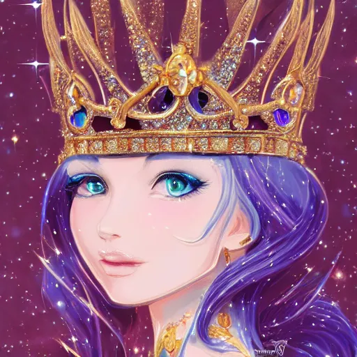 Image similar to a beautiful photorealistic queen's crown design made of platinum glowing in sparkles with heavenly notes neo rococo, diamond and ruby, highly detailed sailor moon aesthetic, fantasy, intricate, elegant, highly detailed, digital painting, artstation, concept art, matte, sharp focus, illustration, in the style of aetherpunk