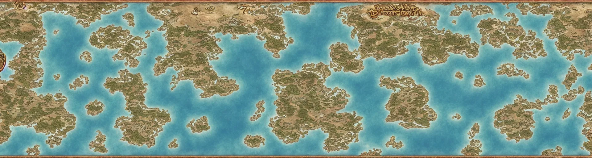 Prompt: fantasy world atlas in the style of an mmorpg world map, 7 0 % ocean, extremely detailed, fantasy, no text, 4 k