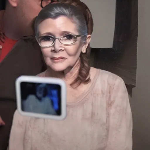 Image similar to carrie fisher showed up for my birthday party! selfie photograph, trending on reddit, 8 k hdr,