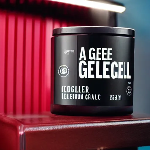 Image similar to a professional photo of a new container for Axle Grease Hair Gel, dramatic cinematic studio lighting