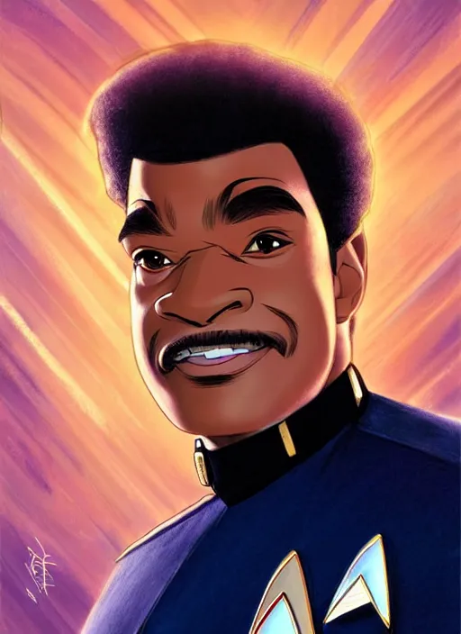 Prompt: cute star trek officer don king, natural lighting, path traced, highly detailed, high quality, digital painting, by don bluth and ross tran and studio ghibli and alphonse mucha, artgerm