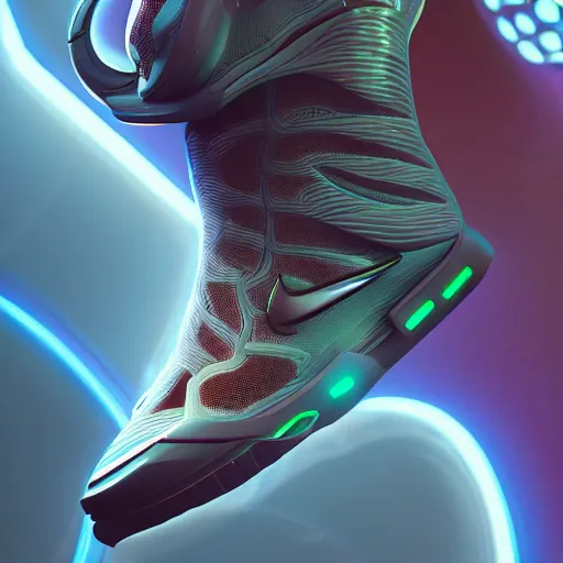 Image similar to : alien futuristic nike shoe,hyper detailed art station  parabolic lighting contest winners unrealengine trending on artstation,cinematic, hyper realism, high detail, octane render, 8k