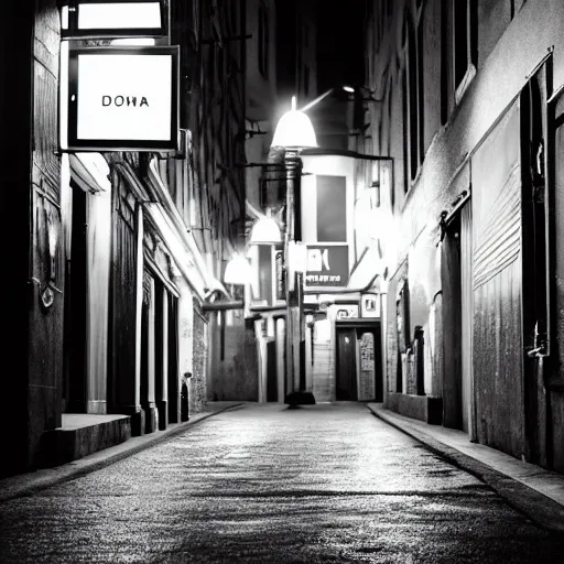 Prompt: Night, street and streetlight, drugstore, detailed cinematic