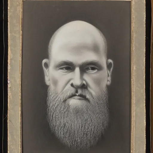 Image similar to charcoal portrait of an early 20th century russian orthodox priest, bald