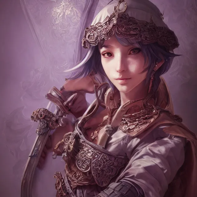 Image similar to studio portrait of neutral good colorful female cleric bard healer as absurdly beautiful, elegant, young skinny gravure idol, ultrafine hyperdetailed face illustration by kim jung gi, irakli nadar, intricate linework, sharp deep focus, bright colors, octopath traveler, final fantasy, unreal engine highly rendered, global illumination, radiant light, detailed and intricate environment